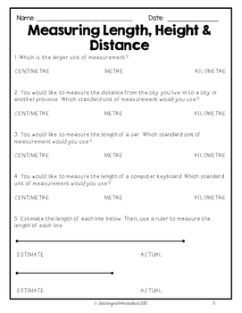 grade 4 measuring length height distance activity