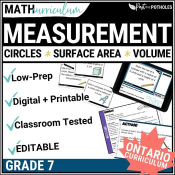 Preview of Grade 7 Ontario Math Unit Metric Measurement Surface Area & Volume, Circles