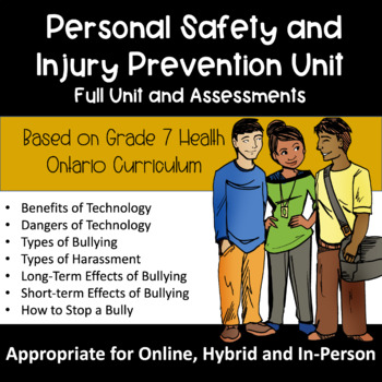 Preview of (Grade 7) Personal Safety and Injury Prevention Unit- Lessons, Assessments