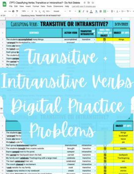 Preview of (Grammar) Transitive + Intransitive Verbs Digital Practice Problems