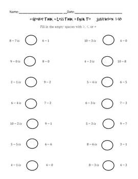 Preview of > Greater Than, < Less Than, = Equal To PACK: Addition and Subtraction  #'s 1-20