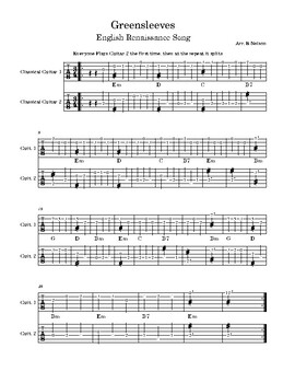 Preview of "Greensleeves" "What Child Is This" - Int. Guitar Duet - Ensemble - In Tablature
