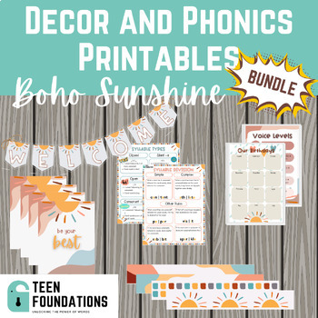 Preview of *Growing Bundle* Decor and Phonics Printables for Older Students | Boho Sunshine
