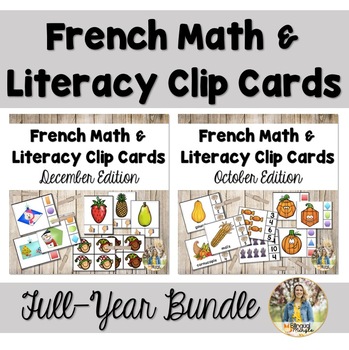 Preview of Bundle of French Kindergarten Math and Literacy Clip Card Centers
