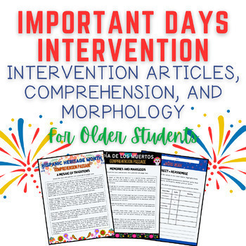 Preview of Year Long Bundle of Important Holiday Intervention Articles for Older Students