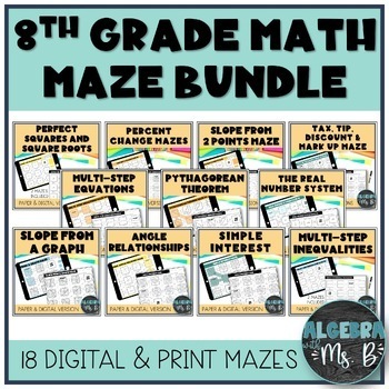Preview of 8th Grade Math Maze Activity Bundle