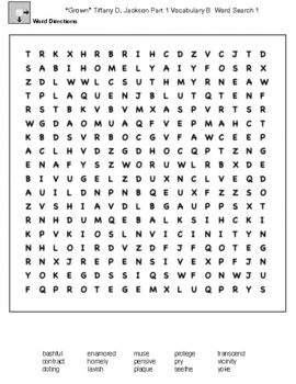 Grown” Tiffany D. Jackson Part 1 Vocabulary A Word Search