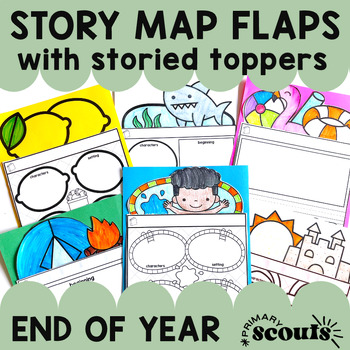 Preview of End of Year Summer Fiction Story Map "Flap" Graphic Organizers