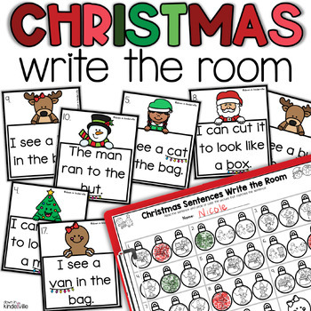 Preview of Christmas Write the Room- CVC Word Sentences | Phonics Activities | Kindergarten
