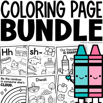 Preview of Coloring Pages GROWING Bundle Phonics Coloring Sheets Coloring Pages Summer