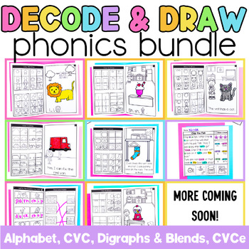 Preview of Decodable Readers BUNDLE | Directed Drawing Books CVC Words CVCe Decode and Draw
