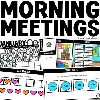 Preview of Digital Morning Meeting Slides Activities BUNDLE Year Long Digital Calendar Math