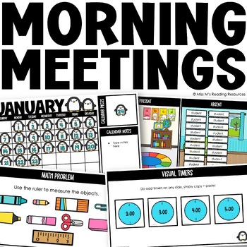 Preview of Digital Morning Meeting Slides Activities BUNDLE Year Long Digital Calendar Math