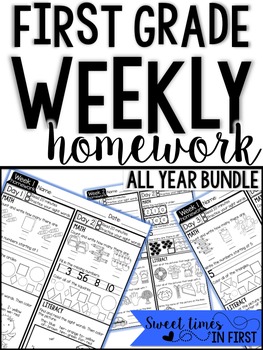Preview of First Grade Homework EDITABLE YEAR LONG BUNDLE