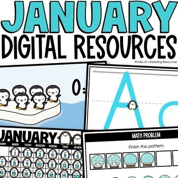 Preview of January Digital Resources for Kindergarten Morning Meeting Classroom Management