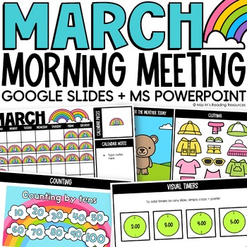 Preview of March Morning Meeting Slides Calendar Math Google Slides Digital Resource