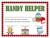 “HANDY HELPER AWARD” for Primary School Kids!  CLASSROOM A