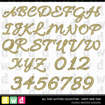 Glittery Fonts 01 Gold Letters Alphabets - These are Clip Art NOT