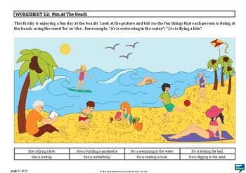 Preview of 'HE' and 'SHE' Pronouns - 'Fun At The Beach' picture stimulus