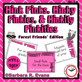 Preview of  HINK PINKS, et al. PUZZLES Forest Theme Word Riddles Task Cards 