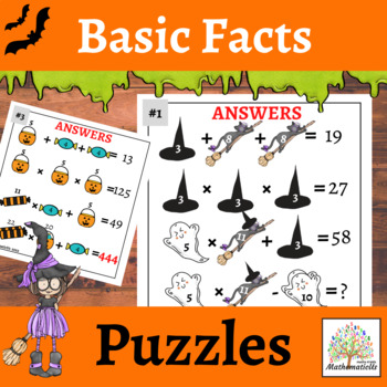 Preview of   Halloween Basic facts Maths Puzzles