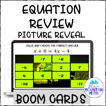 Preview of  Halloween Equation Review Picture Reveal Boom Cards 