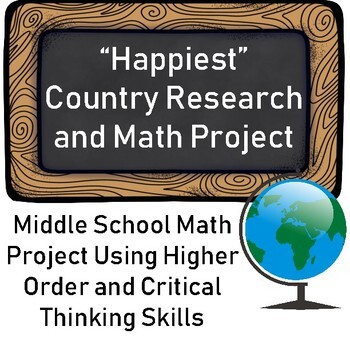 Preview of "Happiest" Country Social Studies Research and Math Project for Middle School
