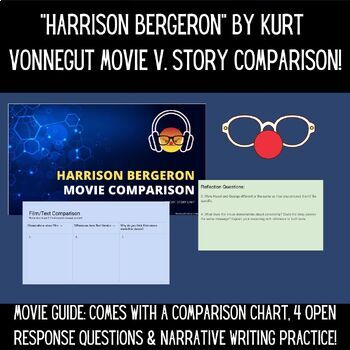 Preview of "Harrison Bergeron" by Kurt Vonnegut Movie Comparison + Writing Practice