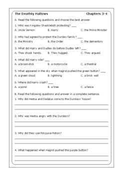 harry potter and the deathly hallows worksheets by peter d tpt