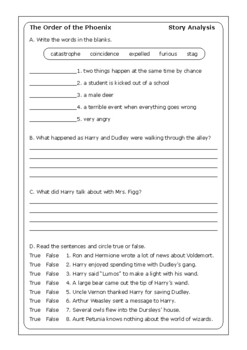 harry potter and the order of the phoenix worksheets by peter d