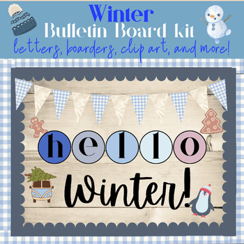 Preview of "Hello Winter" Blue Pop Winter Bulletin Board Kit: Letters, Boarders, Banners