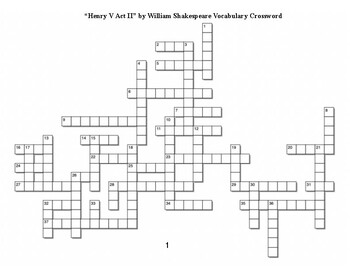Henry V Act II﻿ by William Shakespeare Vocabulary Crossword TPT