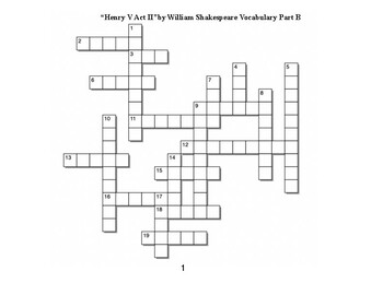Henry V Act II﻿ by William Shakespeare Vocabulary Part B Crossword