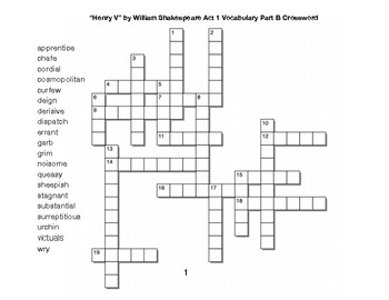 Henry V﻿ by William Shakespeare Act 1 Vocabulary Part B Crossword