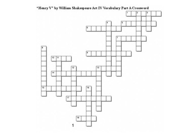 Henry V by William Shakespeare Act IV﻿ Vocabulary Part A Crossword