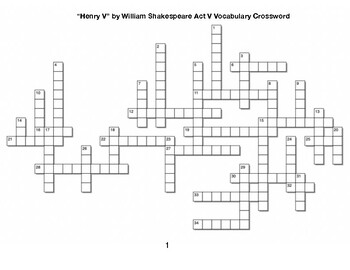 Henry V by William Shakespeare Act V﻿ Vocabulary Crossword TPT