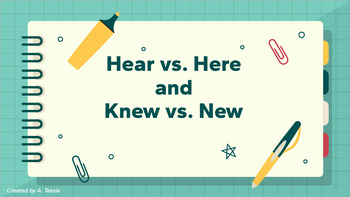 Preview of "Here vs. Hear" & "New vs. Knew" Homophones Interactive Google Slides