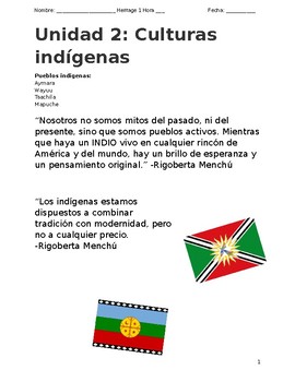 Preview of (Heritage)Spanish for Native Speakers - Las indigenas - Indigenous Peoples