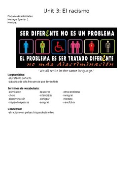 Preview of (Heritage) Spanish for Native Speakers - Unit Packet - Racism