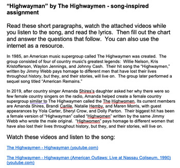 Preview of "Highwayman" by The Highwaymen song worksheet