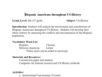 Preview of "Hispanic Americans throughout US History"