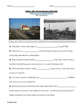 Preview of "History Bits: Remembering Africville" Fill-in-the-Blanks