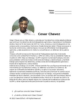 Preview of ¡Hoja de trabajo de César Chávez! (Cesar Chavez Worksheet in Spanish!)