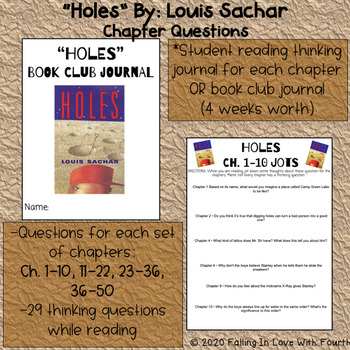 Holes Chapter Set Questions/Jot Thoughts by Falling In Love With