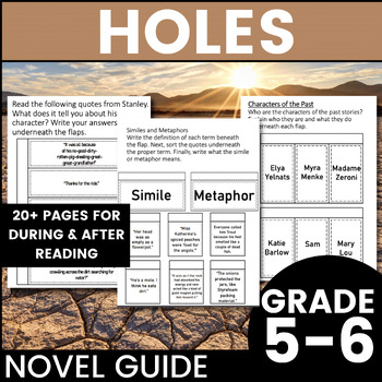 Preview of "Holes" Novel Studies 5th 6th Grade Interactive Writing Notebook Pages