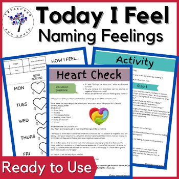 Preview of How I Feel Today Student Reflection Worksheet and Naming Emotions Activity
