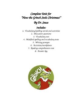 Preview of "How the Grinch Stole Christmas" by Dr. Seuss Unit