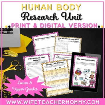 Preview of  Human Body Systems Research Unit | Lower and Upper Grades (Digital & Print)