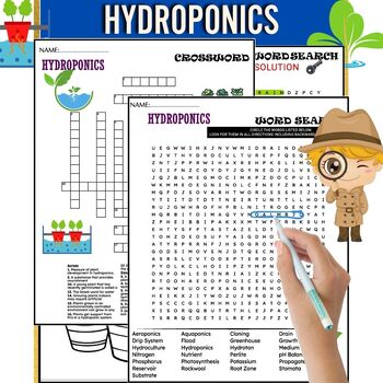 Preview of ️️Hydroponics  Fun Worksheets , Word Search,Crossword & Coloring Page