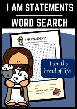 Preview of Bible Word Search for Sunday school about the I AM statements of Jesus